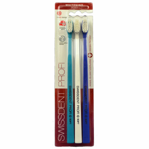 SWISSDENT WHITENING soft zubní kartáčky 3ks (tyrkysový,bílý,tmavě modrý) porovnat ceny