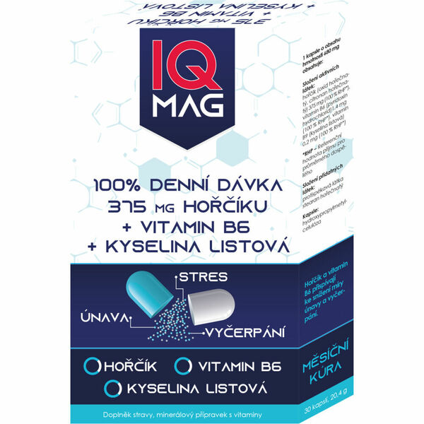 IQ MAG hořčík 375 mg + B6 + kyselina listová 30 kapslí porovnat ceny