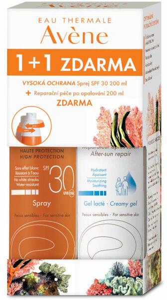 AVENE Sun Sprej SPF30 200ml + Reparační péče po opalování 200ml porovnat ceny
