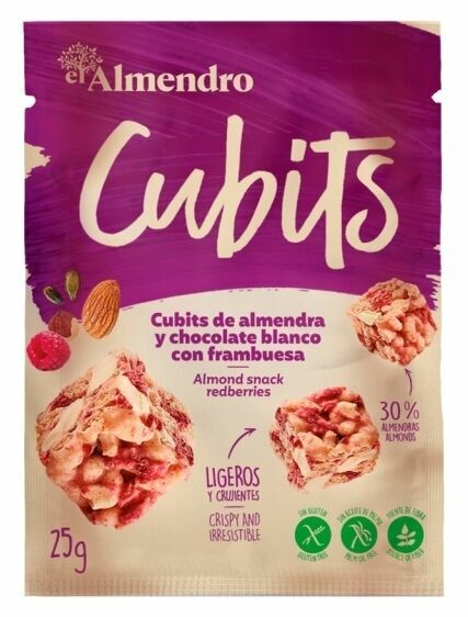Almendro Cubits mandlové kostky s bílou čokoládou a malinami 25g porovnat ceny