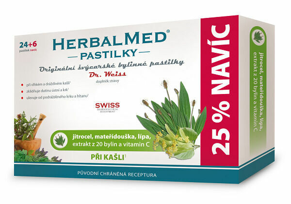 HerbalMed Dr.Weiss Jitrocel-mateřídouška-lípa 24+6 pastilek porovnat ceny
