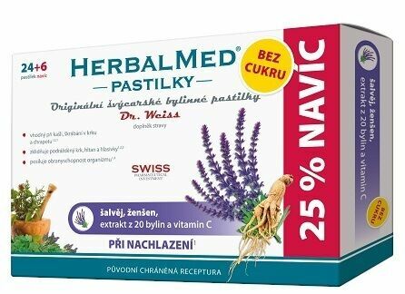 HerbalMed Dr.Weiss BEZ CUKRU Šalvěj-ženšen 24+6 pastilek porovnat ceny