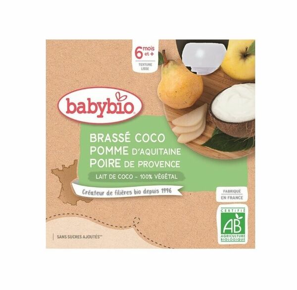 BABYBIO svačinka s kokosovým mlékem - jablko a hruška 4x85g porovnat ceny