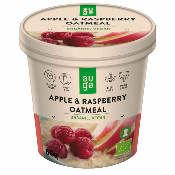 Auga Organic Oatmeal, bio ovesná kaše s jablkem a malinami, 60g porovnat ceny