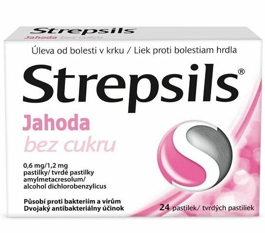 Strepsils Jahoda bez cukru 0.6mg/1.2mg 24 pastilek porovnat ceny