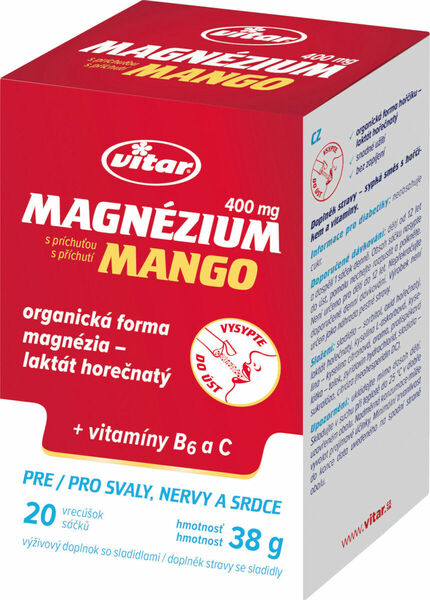 Vitar Magnezium Mango 400mg + vit.B6 + vit.C 20 sáčků porovnat ceny
