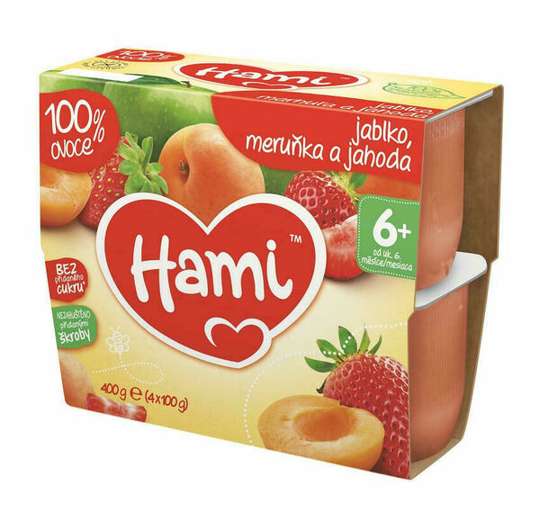 Hami 100% ovoce jablko, meruňka a jahoda od uk. 6. měsíce 4x100g porovnat ceny