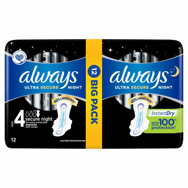 ALWAYS Ultra Secure Night vel.4 Hygienické vložky s křidélky 12 ks porovnat ceny