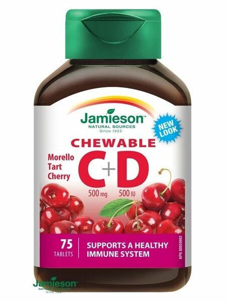 Jamieson Vitamíny C a D3 500 mg/500 IU tablety na cucání s příchutí třešně 75 tablet porovnat ceny