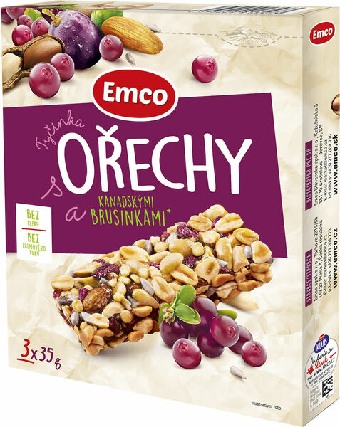 Emco Tyčinky ořechy a brusinky 3x35g porovnat ceny