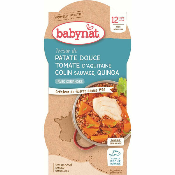 BABYBIO sladké brambory s rajčatovým pyré, mořskou štikou a quinoa 2x200 g porovnat ceny