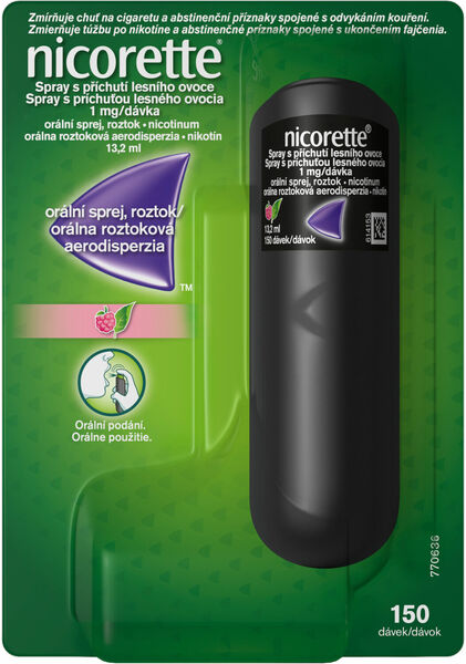 Nicorette® Spray s příchutí lesního ovoce 1mg/dávka, orální sprej, roztok 150 dávek porovnat ceny