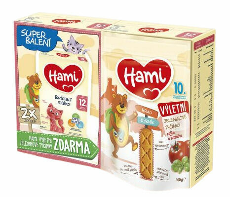 Hami 12+ Batolecí mléko 2x 600g + tyčinky rajče a bazalka porovnat ceny