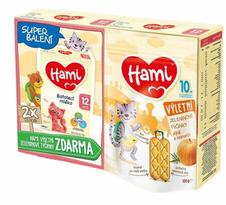 Hami 12+ Batolecí mléko 2x 600g + tyčinky dýně a rozmarýn porovnat ceny