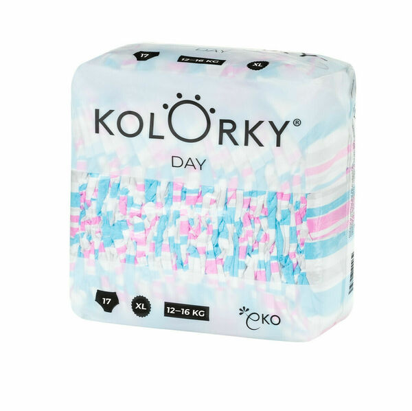 Kolorky DAY - pruhy - XL (12-16 kg) jednorázové eko plenky 17ks porovnat ceny