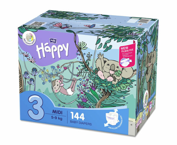 Bella Baby Happy Midi 5-9 kg dětské plenky box 2x72 ks porovnat ceny