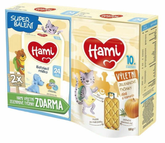Hami 24+ Batolecí mléko 2x 600g + tyčinky dýně a rozmarýn porovnat ceny