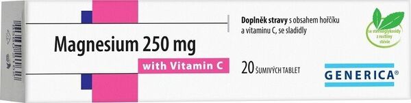 Generica Magnesium 250mg s vitamínem C 20 tablet porovnat ceny