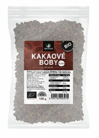 Allnature drcené kakaové boby BIO RAW 100g porovnat ceny