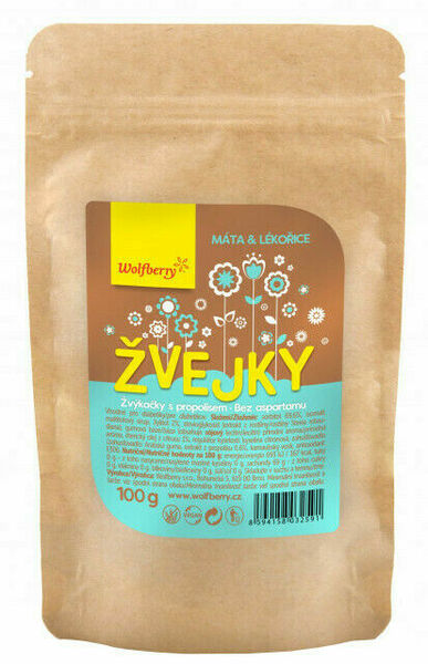 Wolfberry Žvejky s propolisem, máta + lékořice 100g porovnat ceny