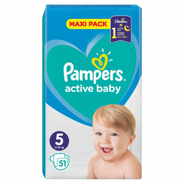 PAMPERS Active Baby Velikost 5, 51 Plenek, 11-16 kg porovnat ceny