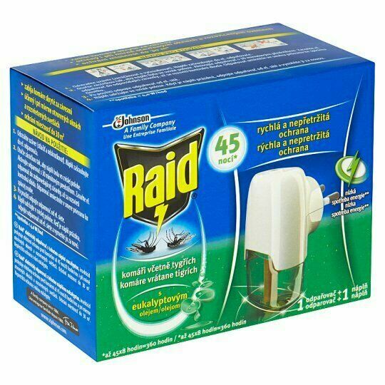 Raid Elektrický odpařovač s náplní eukalyptus proti komárům, 45 nocí 27ml porovnat ceny