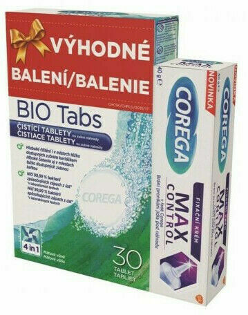 Corega Vánoční balení Bio antibakteriální tablety 30ks + Max Control krém 40g porovnat ceny