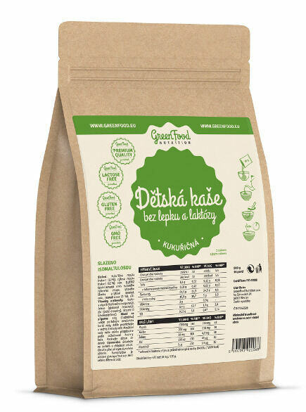 GreenFood Nutrition Dětská kaše bez lepku a laktózy kukuřičná 500g porovnat ceny