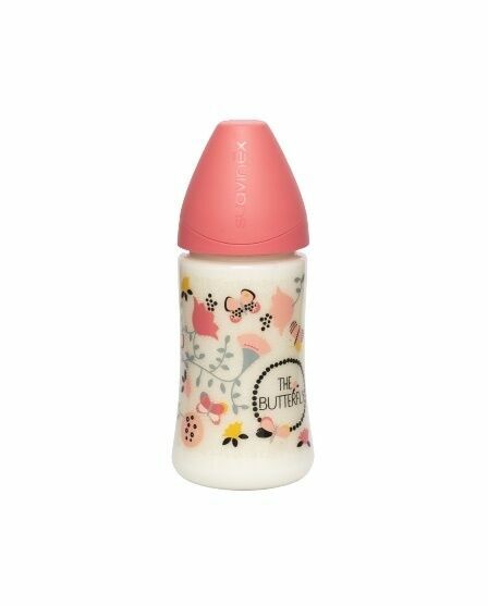 Suavinex Láhev kulatá savička Latex - Růžový motýl 270ml porovnat ceny