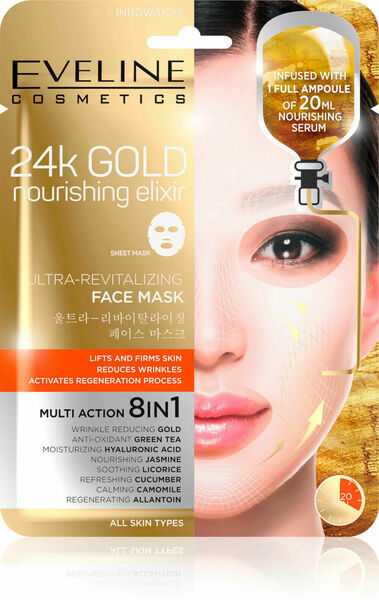 Eveline Cosmetics  Eveline 24k Gold - Ultra oživující vyživující pleťová textilní maska s 24k zlatem 20ml porovnat ceny