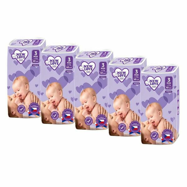 MEGAPACK Dětské jednorázové pleny New Love Premium comfort 3 MIDI 4-9 kg 5x48 ks porovnat ceny