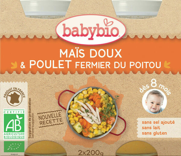 BABYBIO sladká kukuřice s kuřecím masem 2x200g porovnat ceny
