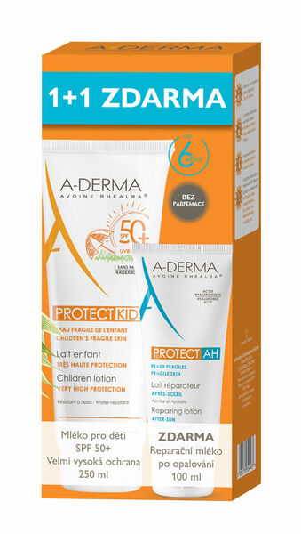 A-Derma  Protect Mléko pro děti SPF50 250ml + Reparační mléko po opalování 100ml porovnat ceny