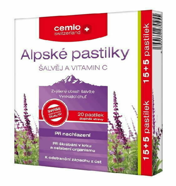 Cemio Alpské pastilky Šalvěj a Vitamin C 15+5 pastilek porovnat ceny