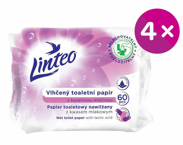 LINTEO Vlhčený toaletní papír s kyselinou mléčnou 60ks porovnat ceny