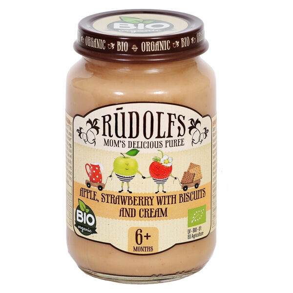 RUDOLFS Bio jablko, jahody, sušenky, smetana 6m+ 190 g porovnat ceny