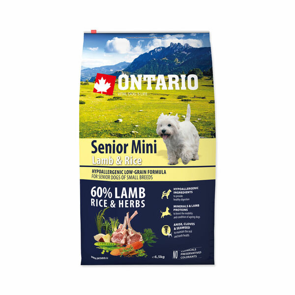 Ontario Senior Mini Lamb&Rice granule 6,5 kg porovnat ceny