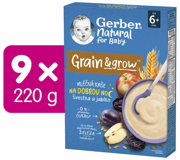 Gerber Natural mléčná kaše pšenično-ovesná jablko a švestka karton 9 x 220 g porovnat ceny