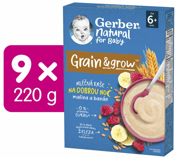 Gerber Natural mléčná kaše pšenično-ovesná malina a banán karton 9 x 220 g porovnat ceny