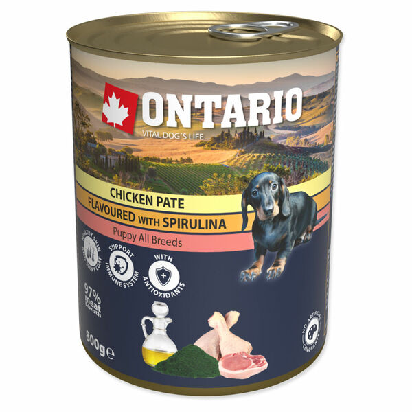 ONTARIO Konzerva Puppy kuřecí paté se spirulinou 800 g porovnat ceny