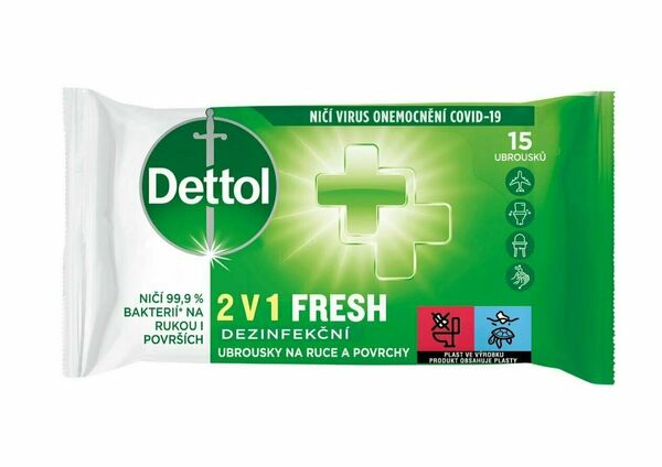 Dettol Dezinfekční ubrousky 2v1 na ruce a povrchy 15 ks porovnat ceny
