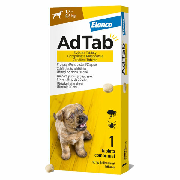 ADTAB 56 mg žvýkací tableta pro psy (1,3–2,5 kg) 1 kus porovnat ceny