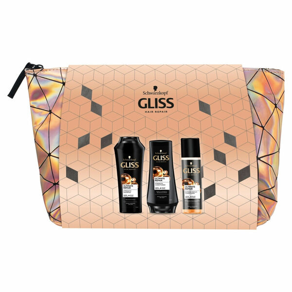 GLISS KUR Dárkové balení pro velmi poškozené vlasy v taštičce šampon, balzám, expres balzám 250 ml + 200 ml + 200 ml porovnat ceny