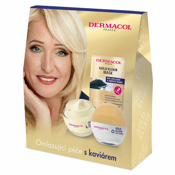 DERMACOL Gold Elixir Denní krém 50 ml + noční krém 50 ml + pleťová maska 16 ml Dárkové balení porovnat ceny