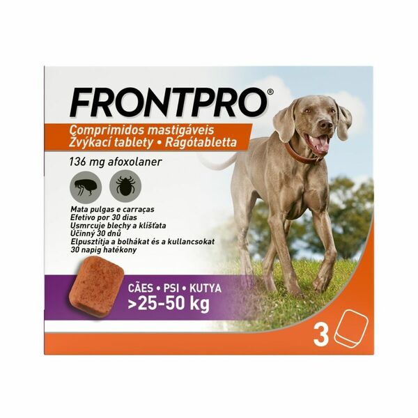 FRONTPRO Žvýkací tablety pro psy 25-50 kg 136 mg 3 tablety porovnat ceny