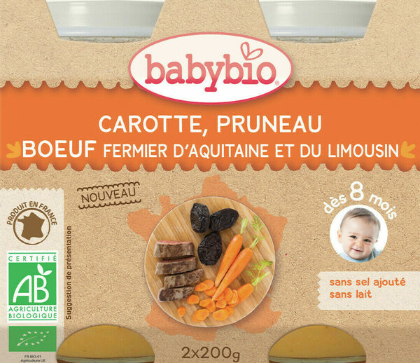 BABYBIO mrkev a sušené švestky s hovězím masem 2x200g porovnat ceny