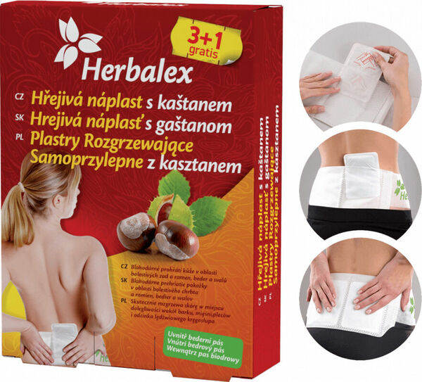 Herbalex Hřejivá náplast s kaštanem 3+1 gratis + Bederní pás porovnat ceny