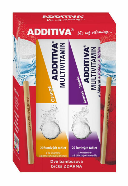 Additiva Multivitamin pomeranč + ananas 2x20 šumivých tablet + 2x bambusové brčko porovnat ceny