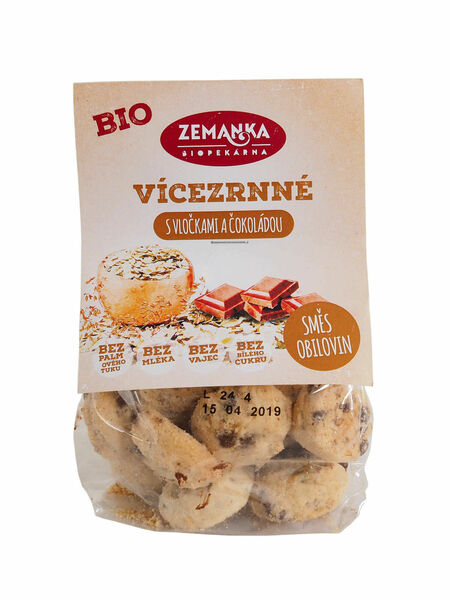 Biopekárna Zemanka  Vícezrnné bio sušenky s vločkami a čokoládou porovnat ceny