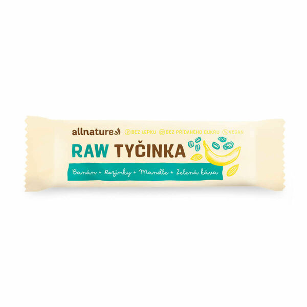 Allnature Bezlepková ovocná tyčinka rozinky, mandle, banán, zelená káva 20x45g porovnat ceny